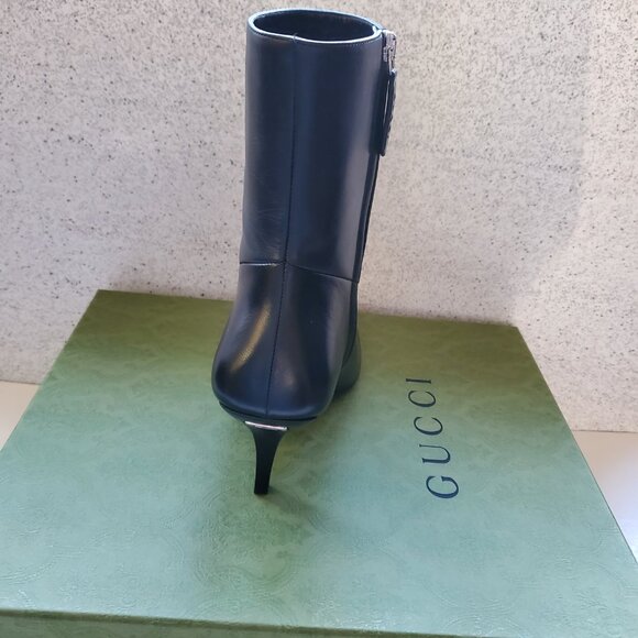 NIB Gucci square G black leather booties IT 38.5 US 8.5 - Picture 8 of 11